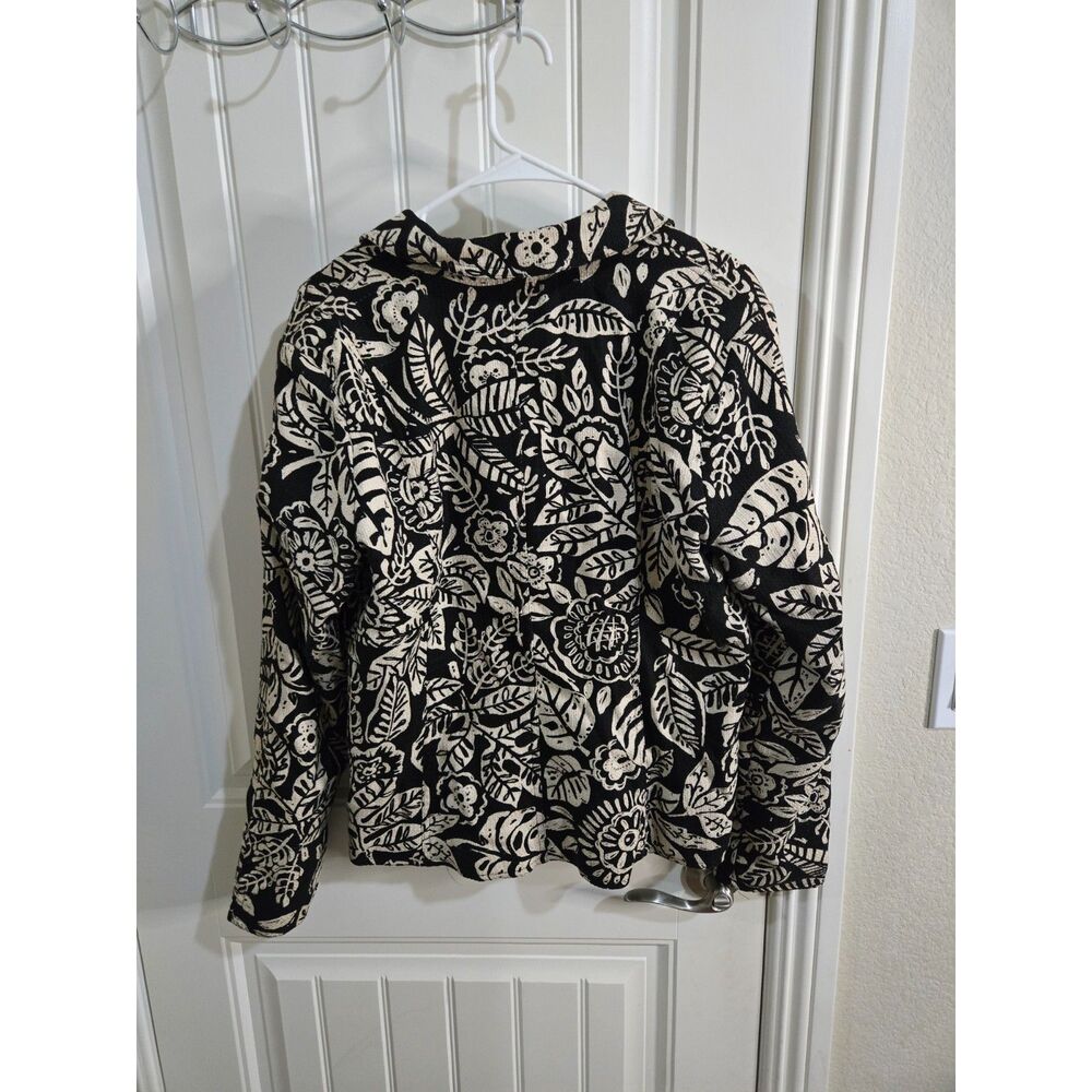 ELCC Women’s Size L Black Cream Floral Print Blazer Jacket Button Front Cotton